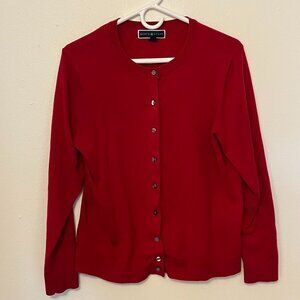 Karen Scott Cardigan Long Sleeve Button-Up Red Size L